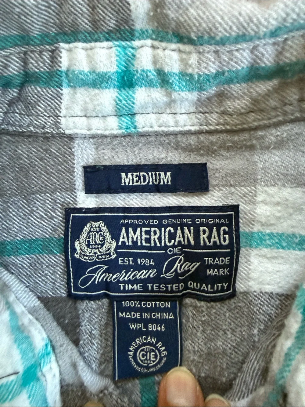 American Rag Gray, White & Teal Plaid Button-Down Shirt